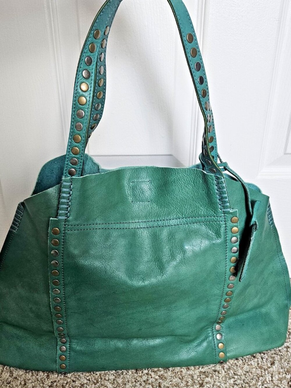 Old Trend Birch Tote Teal Turquoise Green Studded Soft Leather Shoulder Bag